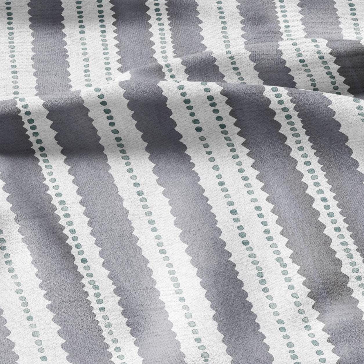 100% LINEN Fabric Scalloped stripe print - retro gray dot stripe - for upholstery home decor - medium for dress making 2884GR