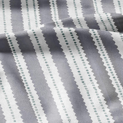 100% LINEN Fabric Scalloped stripe print - retro gray dot stripe - for upholstery home decor - medium for dress making 2884GR