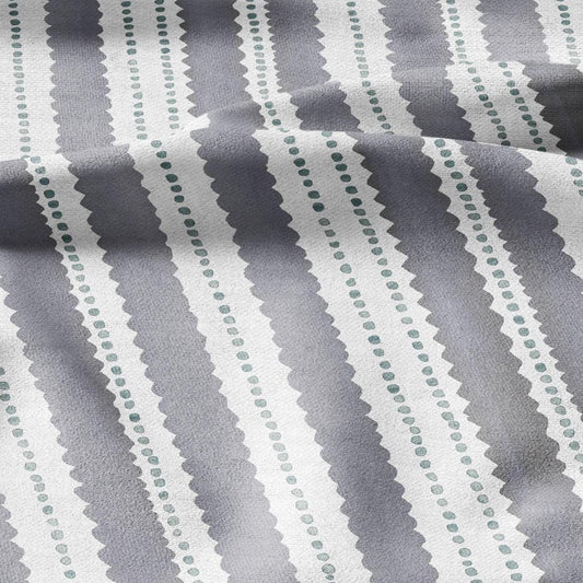 100% LINEN Fabric Scalloped stripe print - retro gray dot stripe - for upholstery home decor - medium for dress making 2884GR