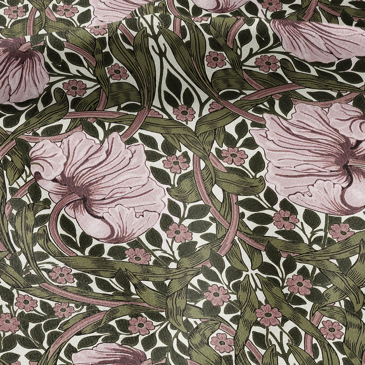 100% LINEN fabric - William Morris Pimpernel green pink - British Victorian flax - sewing upholstery home decor or clothing 3855