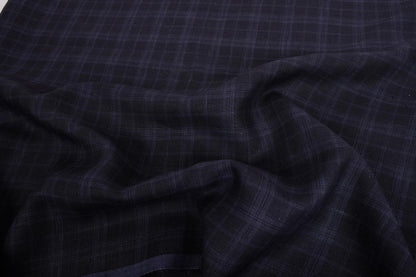 Tartain black blue - linen fabric-271M