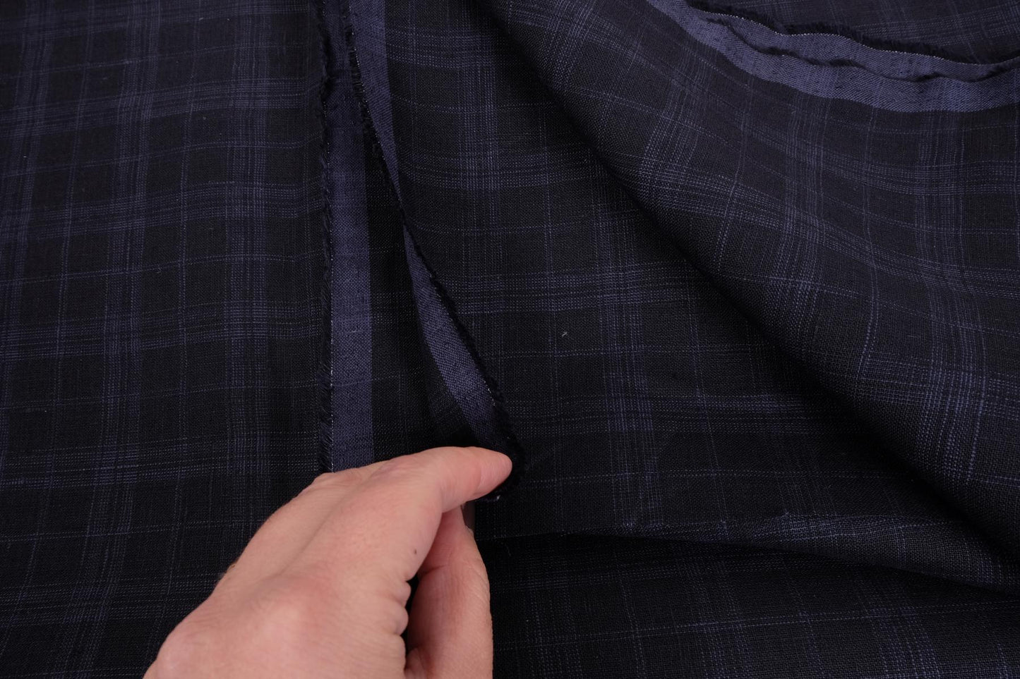 Tartain black blue - linen fabric-271M
