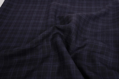 Tartain black blue - linen fabric-271M