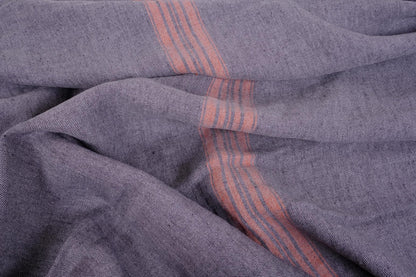 French linen - grey with 3 red stripes - linen fabric - 034Z