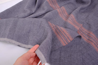 French linen - grey with 3 red stripes - linen fabric - 034Z