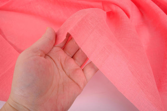 Sheer GAUZE linen fabric -  salmon pink- 387SH