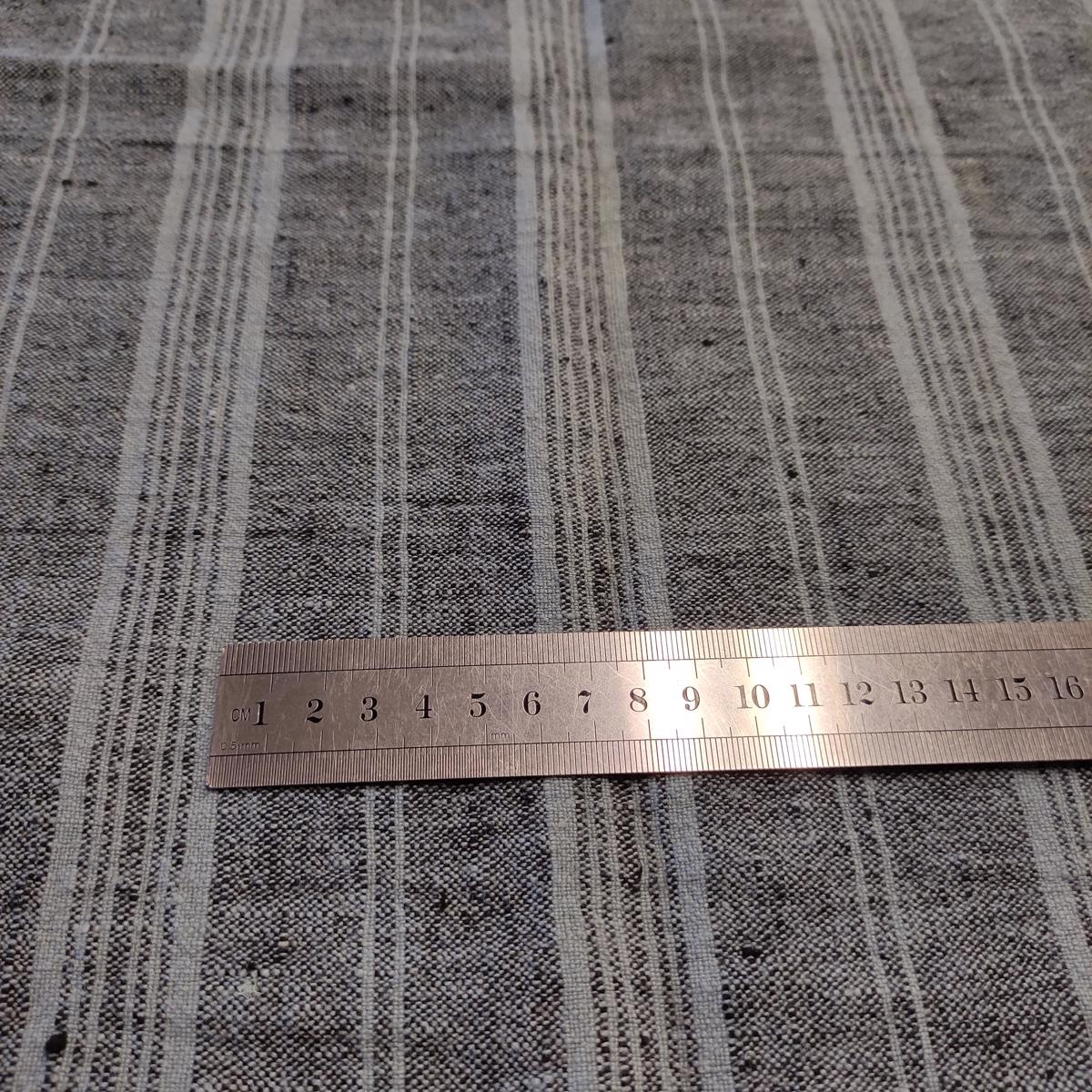 Multistriped  - black and ice blue -  linen fabric - 426H