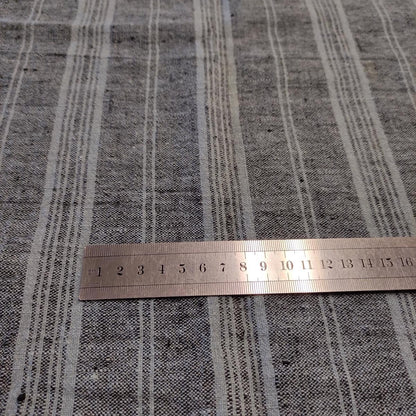 Multistriped  - black and ice blue -  linen fabric - 426H