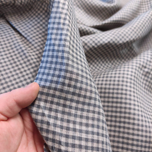 Pepita - pin - check in grey and natur -  linen fabric - 397M