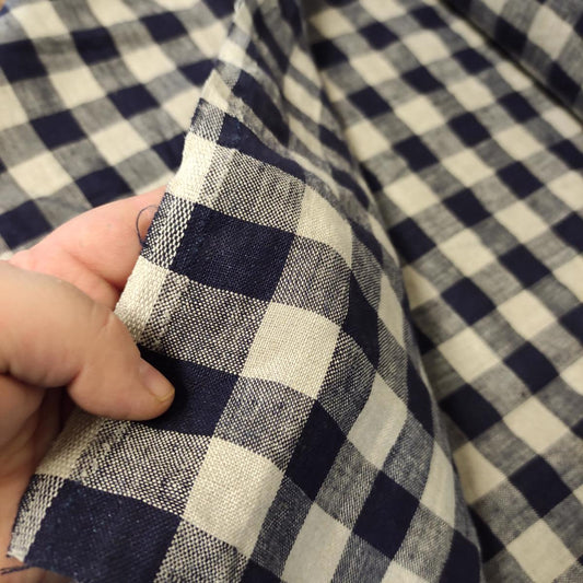Gingham navy and grey - linen fabric - 400M