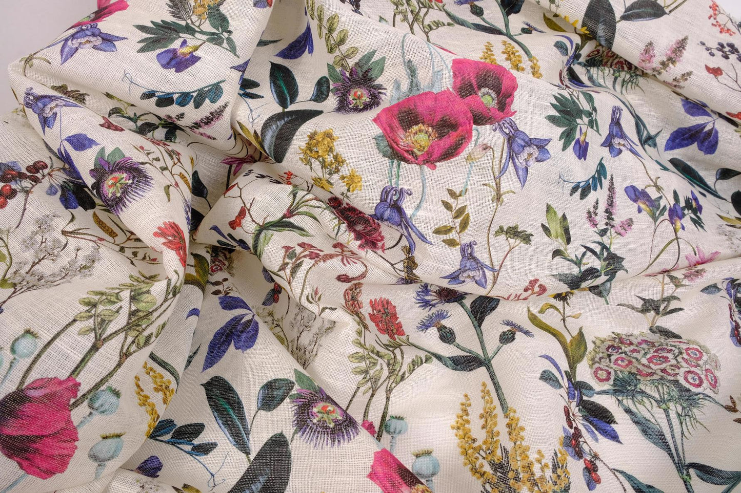 Sheer GAUZE linen fabric -  print floral - 391SH