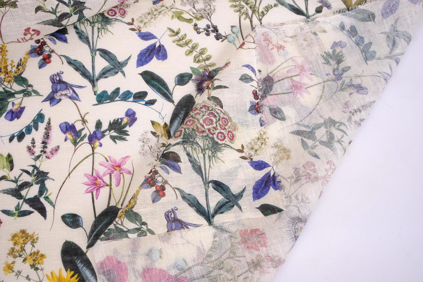 Sheer GAUZE linen fabric -  print floral - 391SH