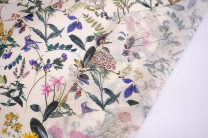Sheer GAUZE linen fabric -  print floral - 391SH