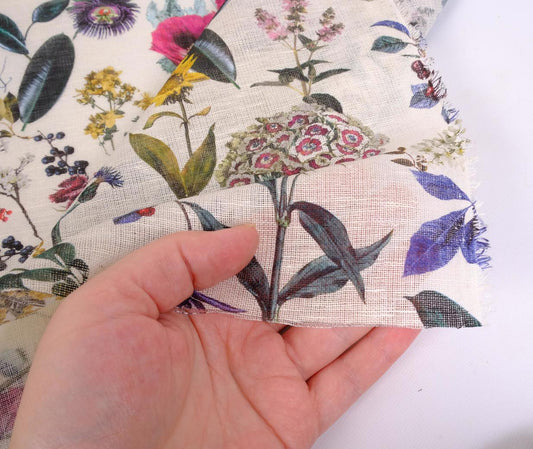 Sheer GAUZE linen fabric -  print floral - 391SH
