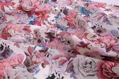 Dahlias -  floral print on linen - 395P