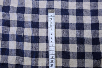 Gingham - blue natur - linen fabric - 030M