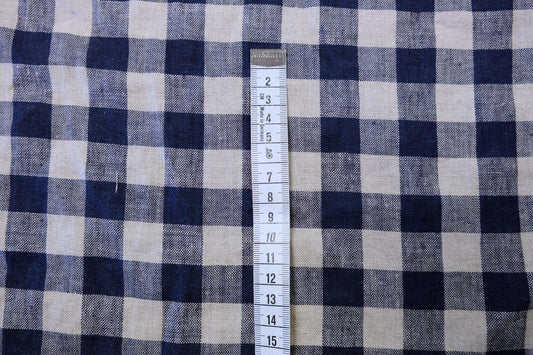 Gingham - blue natur - linen fabric - 030M