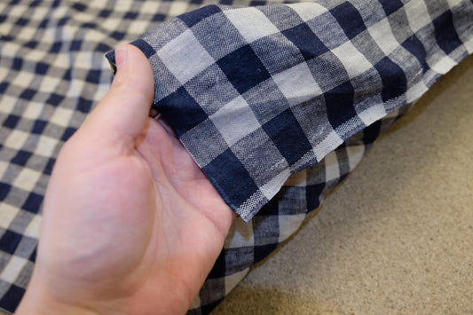 Gingham - blue natur - linen fabric - 030M
