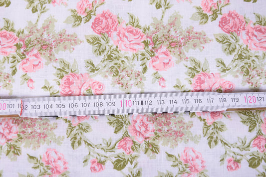 Rose print on white - linen fabric - 293P - 220cm wide