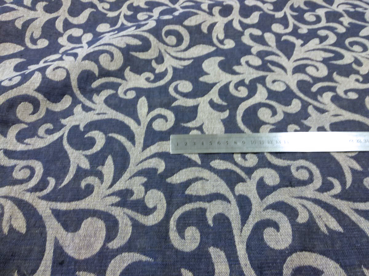 Double sided - floral dark blue - linen fabric - 287H