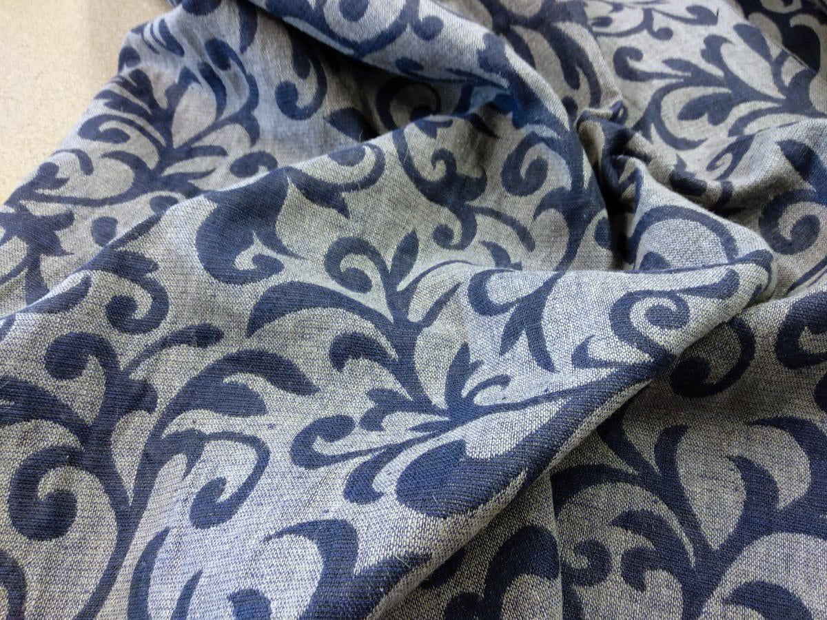Double sided - floral dark blue - linen fabric - 287H
