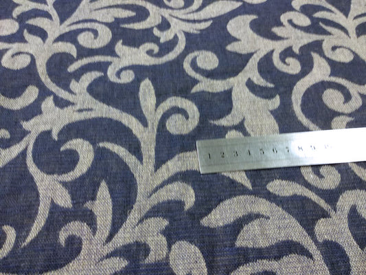 Double sided - floral dark blue - linen fabric - 287H