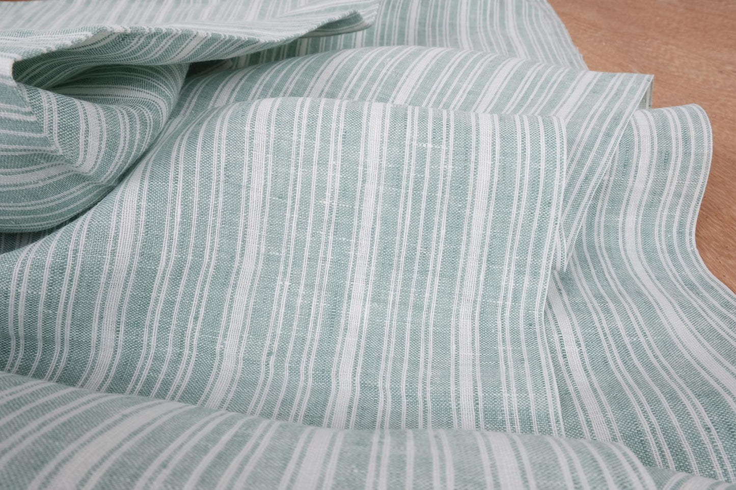 Green white striped- wide linen fabric - 780PL