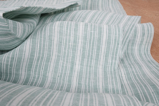 Green white striped- wide linen fabric - 780PL