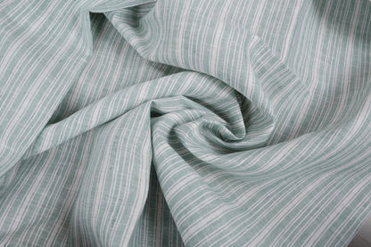 Green white striped- wide linen fabric - 780PL