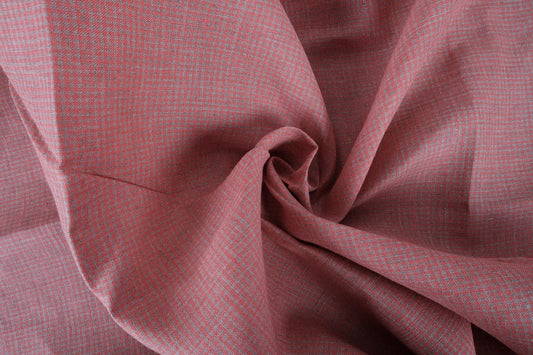 Classic orange grey check - linen fabric - 415M