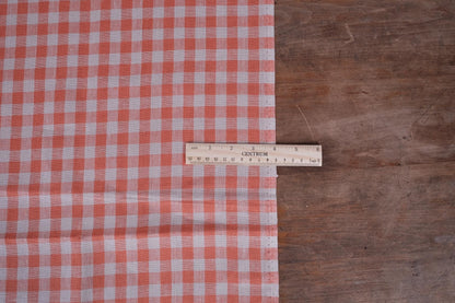 Classic orange grey check - linen fabric - 417M