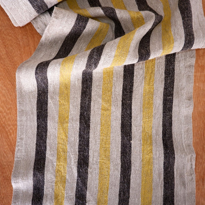 Yellow black natur - sack weave - linen fabric - French stripes - 439A