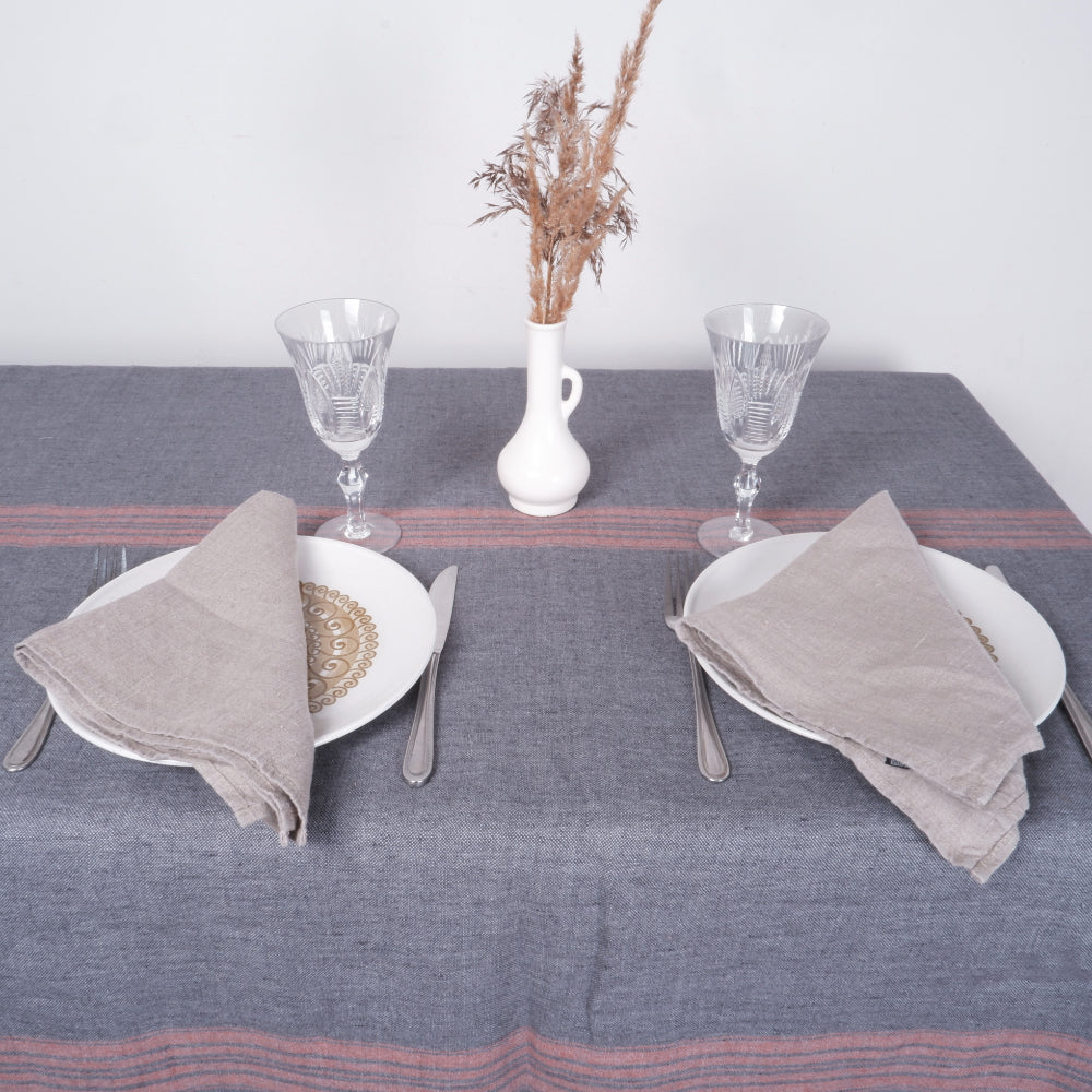 Grey with red stripes - tablecloth
