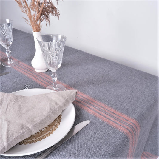 Grey with red stripes - tablecloth