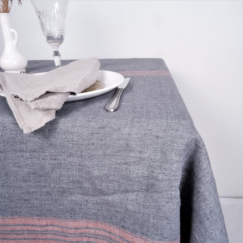 Grey with red stripes - tablecloth