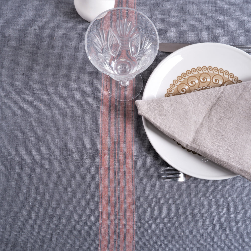 Grey with red stripes - tablecloth