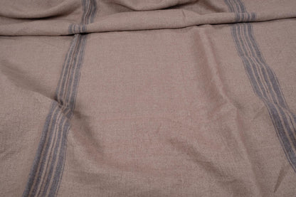 French linen fabric - brown with stripes -  061H