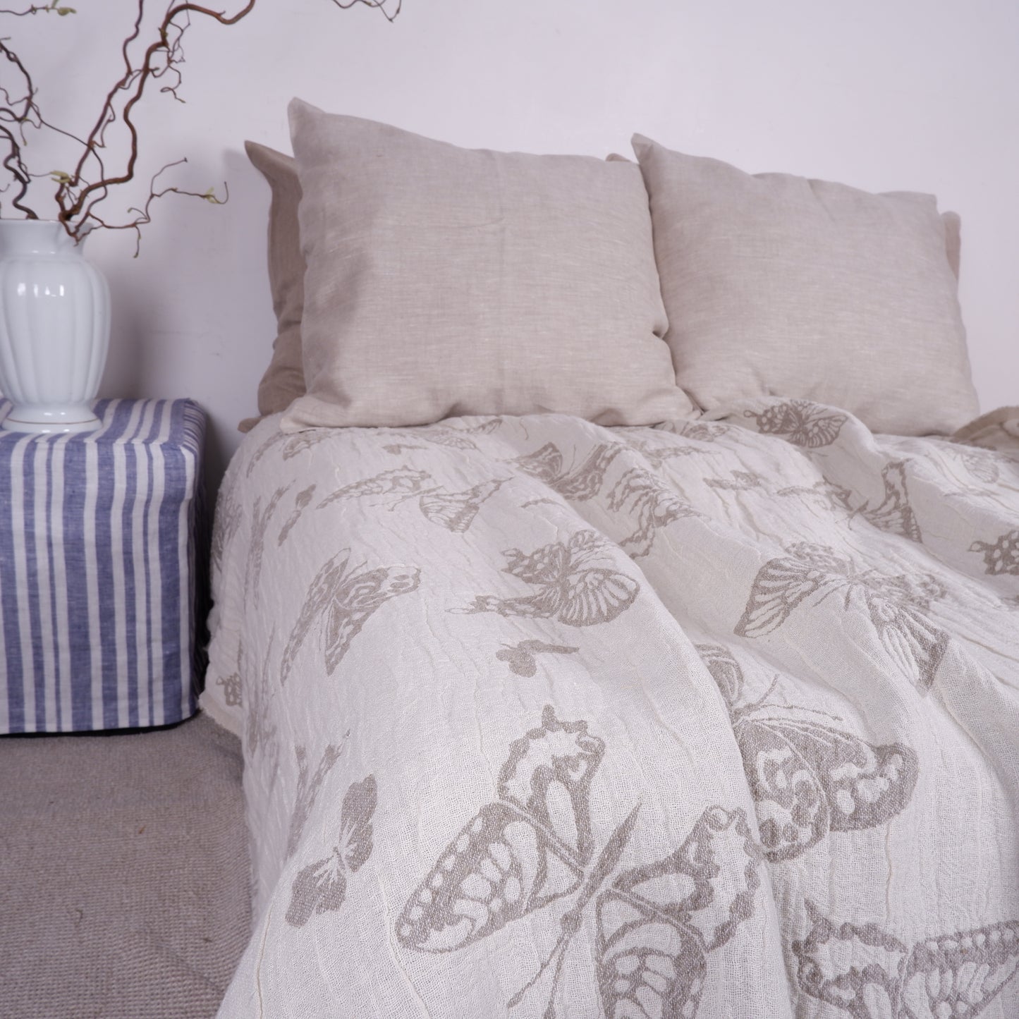 Natural Butterflies linen blanket