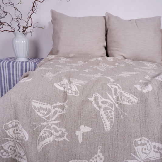 Natural Butterflies linen blanket