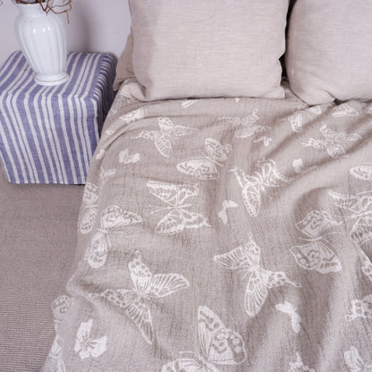 Natural Butterflies linen blanket