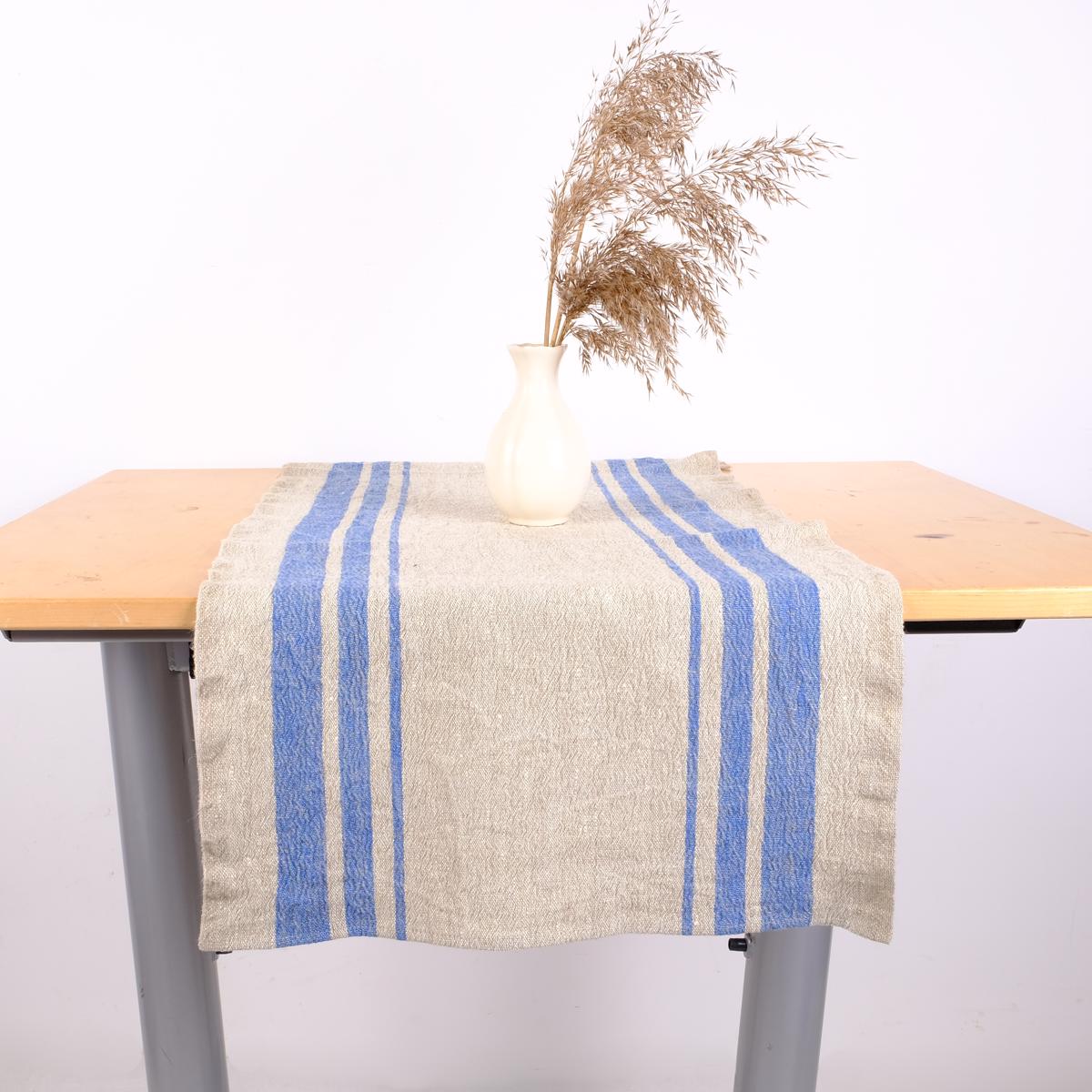 Blue striped - Grainsack  - table runner -  washed