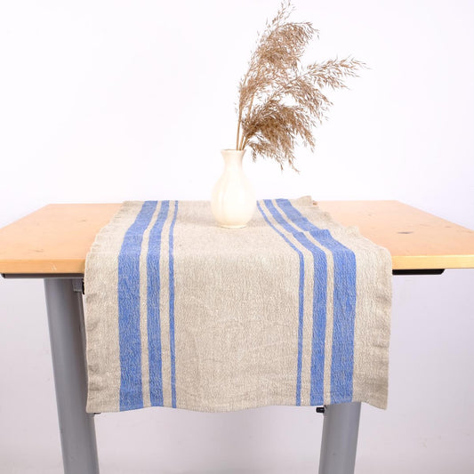 Blue striped - Grainsack  - table runner -  washed