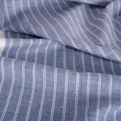 Premium Linen striped Fabric in blue natural linen | Marseille stripe Medium weight stripe fabrics for home textile curtains jackets