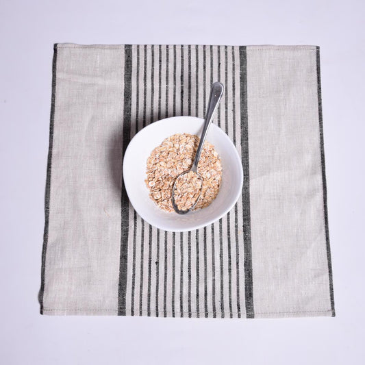 Natur black striped - napkin -  washed