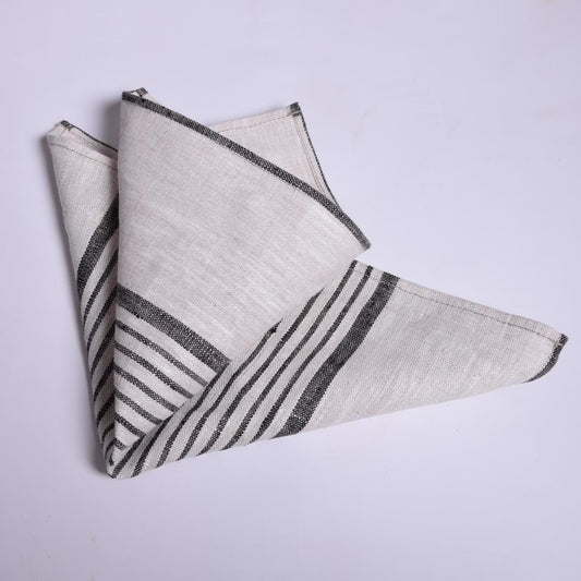 Natur black striped - napkin -  washed