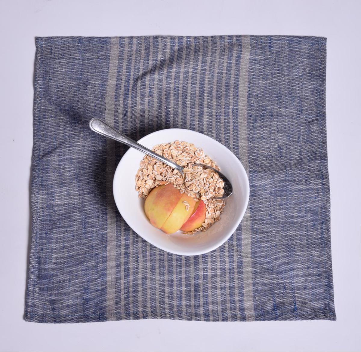Blue grey striped - napkin -  washed
