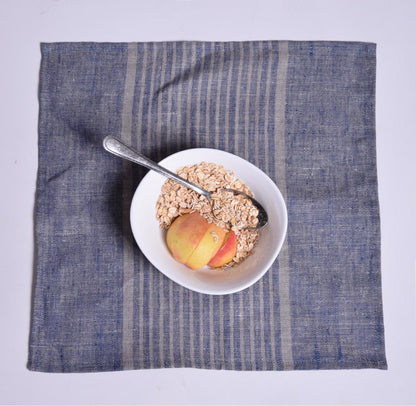 Blue grey striped - napkin -  washed