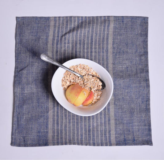 Blue grey striped - napkin -  washed