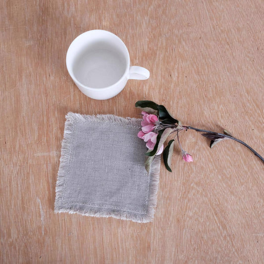 Natural white - Double sided linen coaster