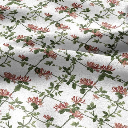 100% linen fabric honeysuckle trellis print - Vintage floral botanical modern Victorian  green pink white 3357